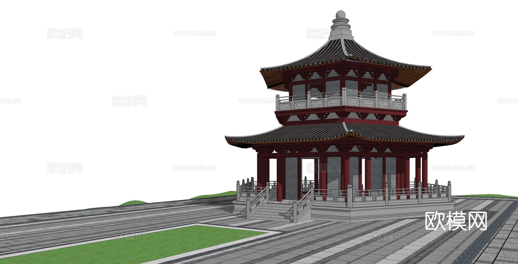 中式古建阁楼su模型下载