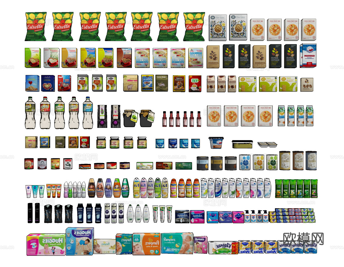 现代生活日用品货品食品su模型下载