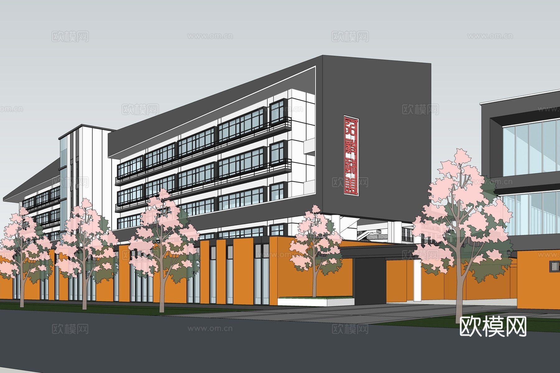 新中式学校鸟瞰su模型下载