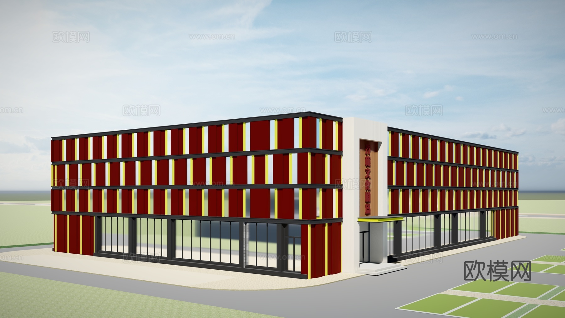 现代文化馆建筑外观su模型下载