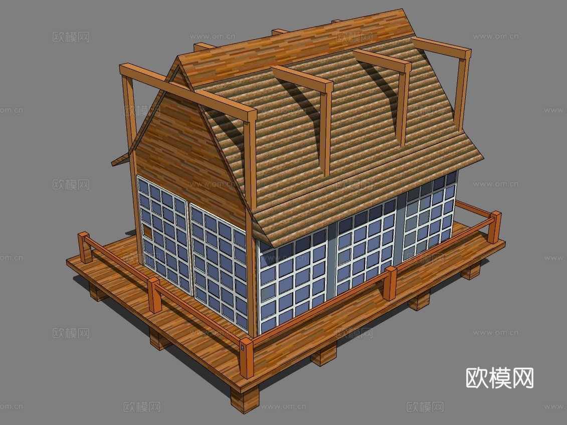 自然风木屋建筑外观su模型下载