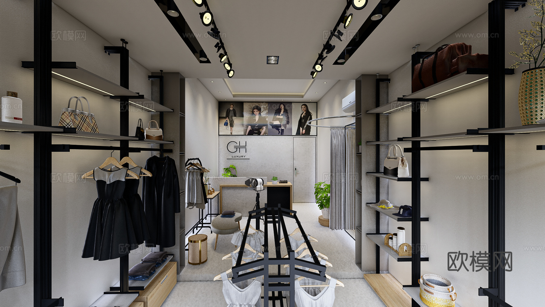 现代服装店su模型下载