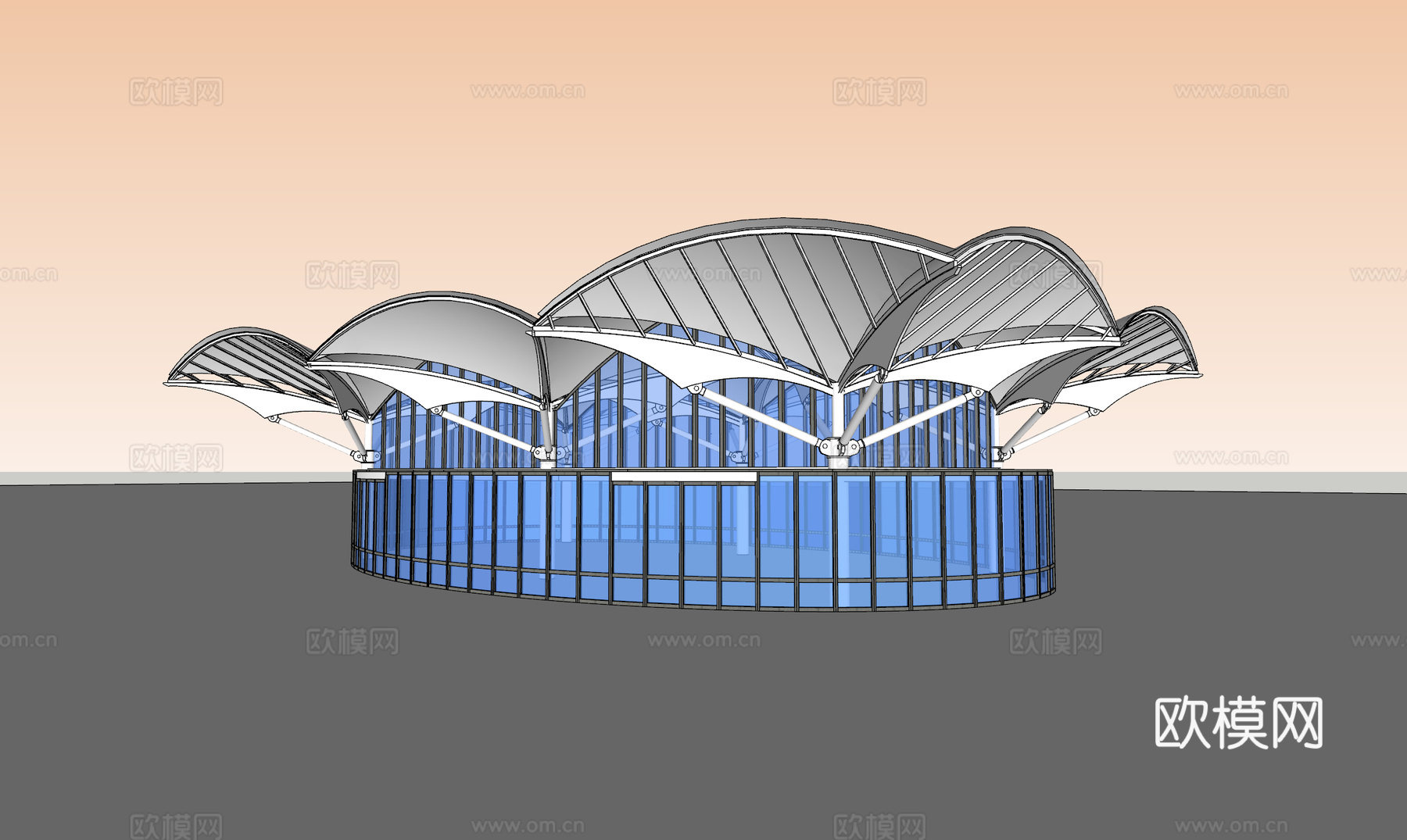 现代展馆建筑外观su模型下载