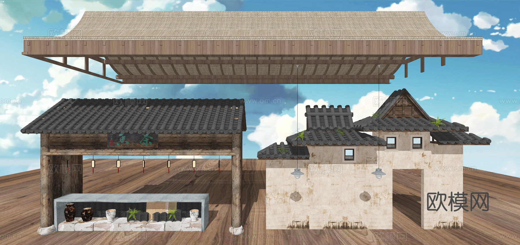 新中式古建筑屋檐房檐su模型下载