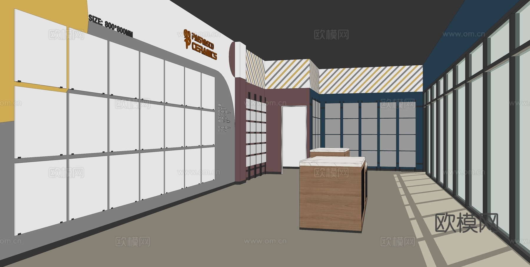 现代瓷砖展厅su模型下载