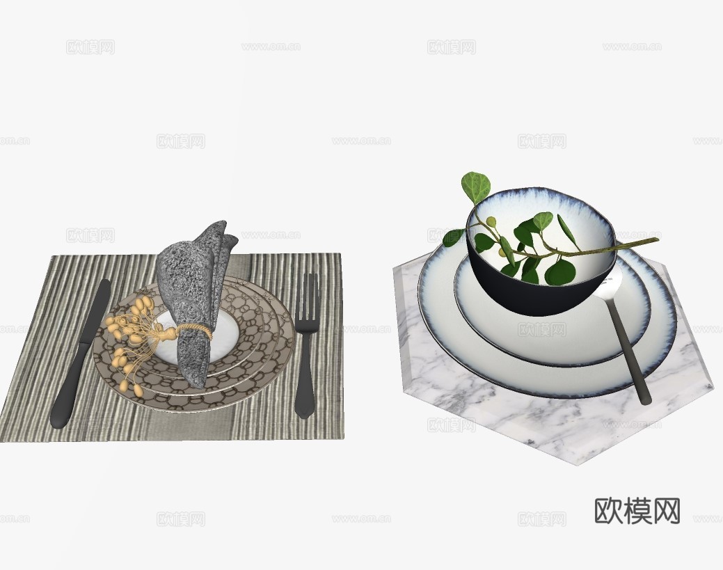 现代碗碟餐具su模型下载