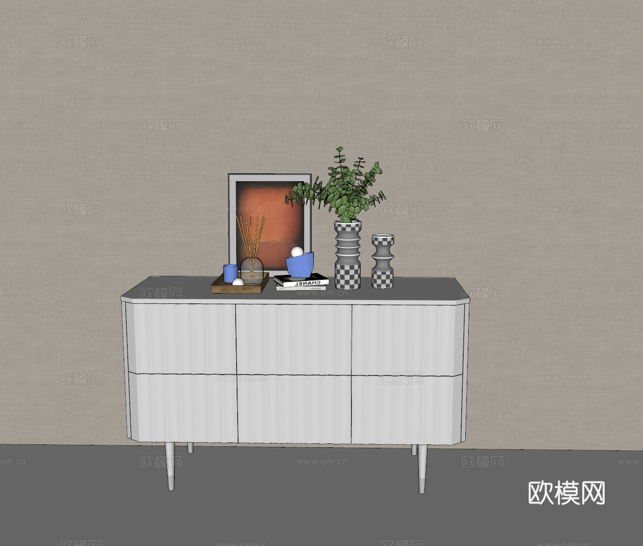 现代边柜su模型下载