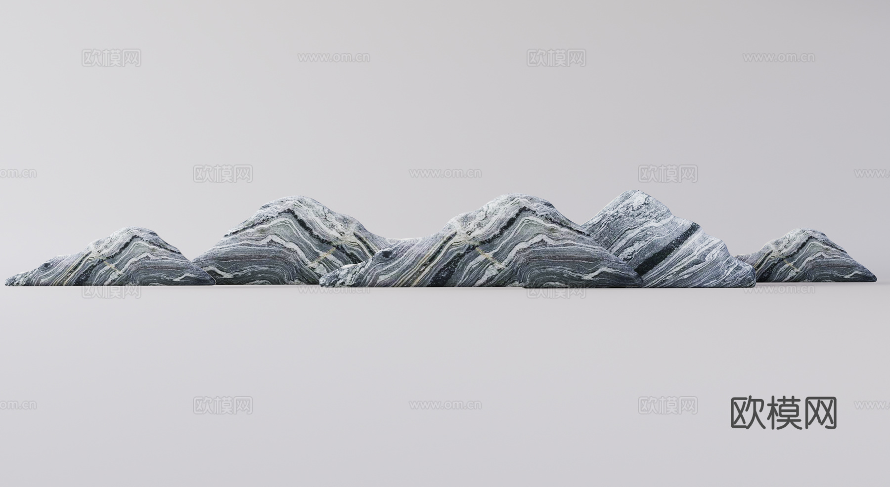 新中式雪浪石景石园艺小品su模型下载