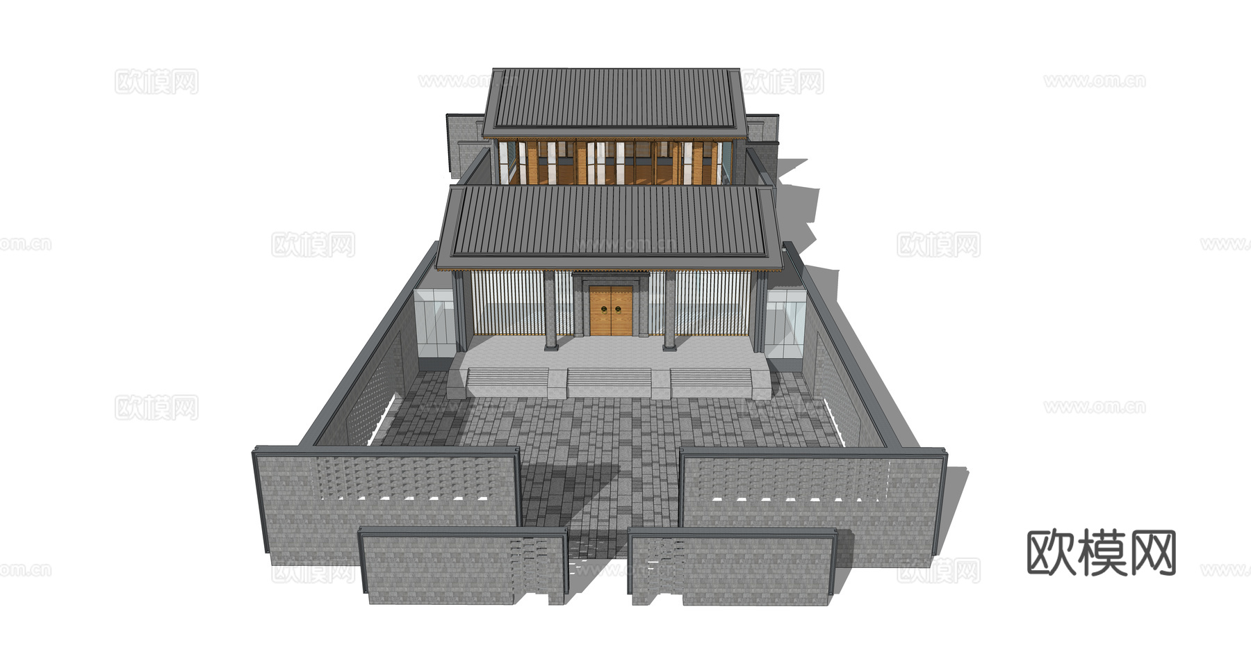中式四合院古建民居su模型下载