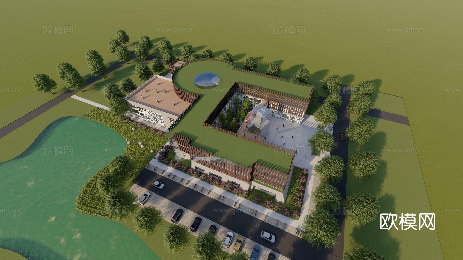 现代学生活动中心建筑外观su模型下载