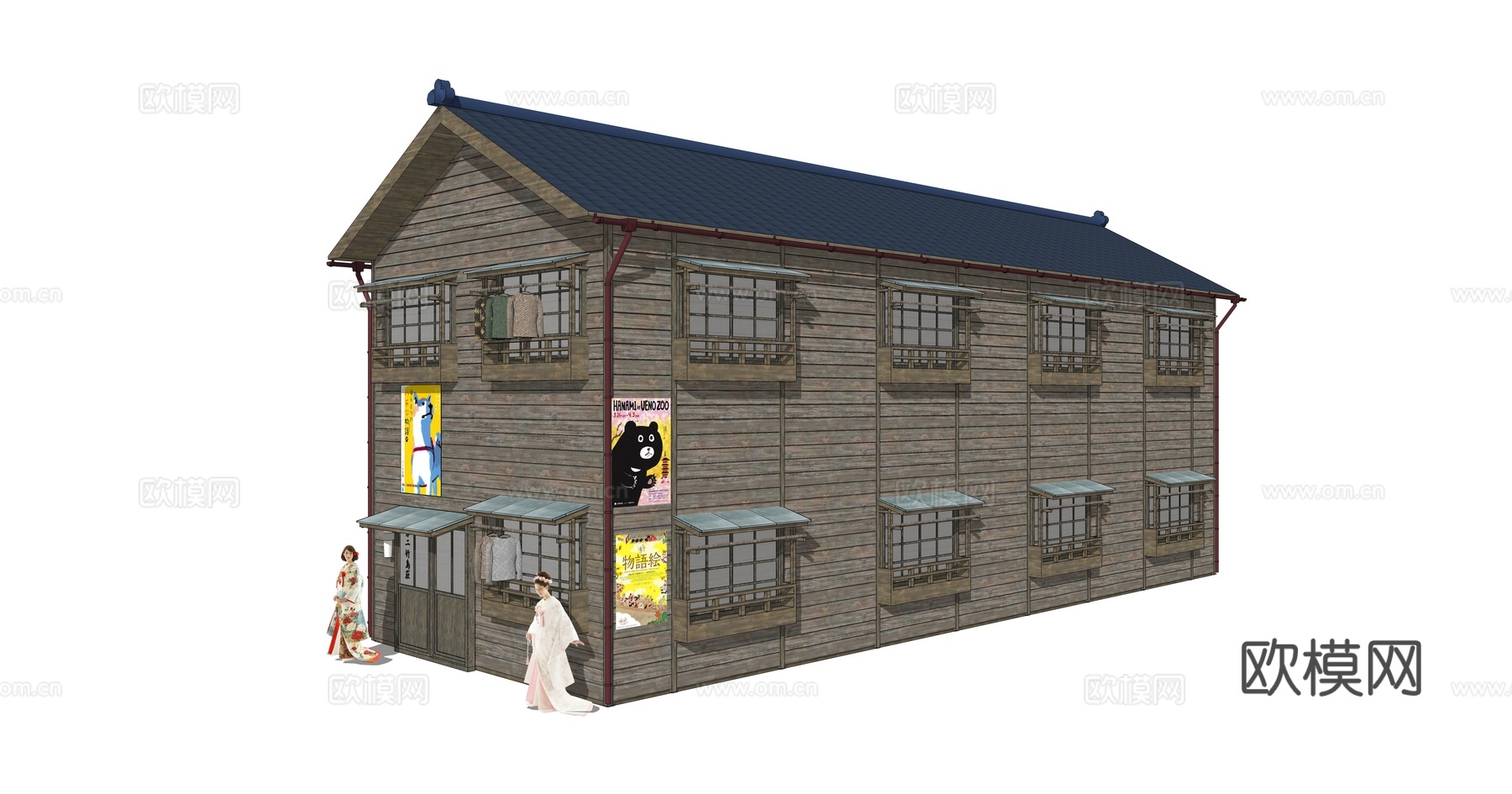 日式木屋建筑外观su模型下载