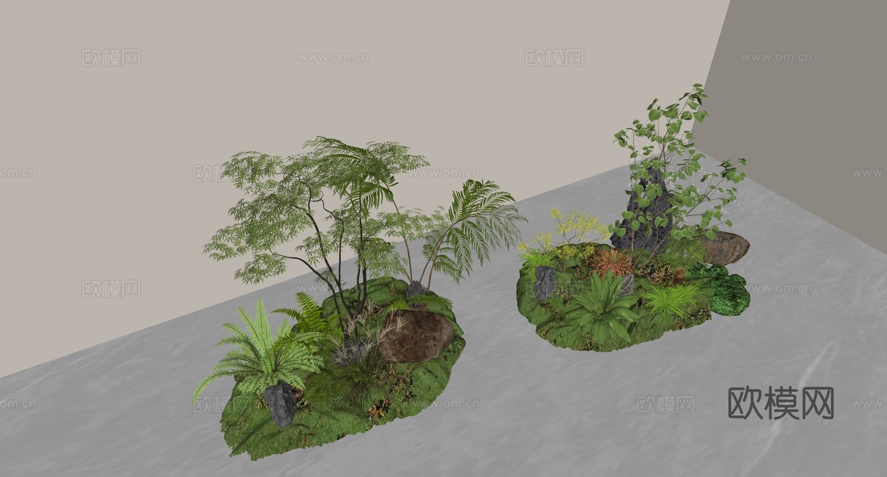 植物堆 室内景观小品 绿植植物花草 苔藓 室内景观造景su模型