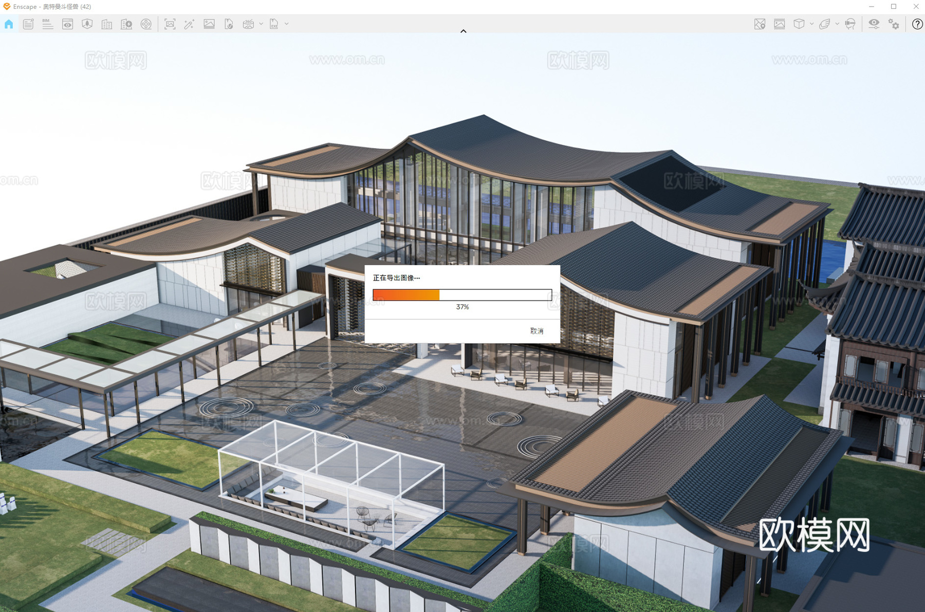 新中式美术馆建筑 展览馆建筑 公共建筑 文化建筑su模型