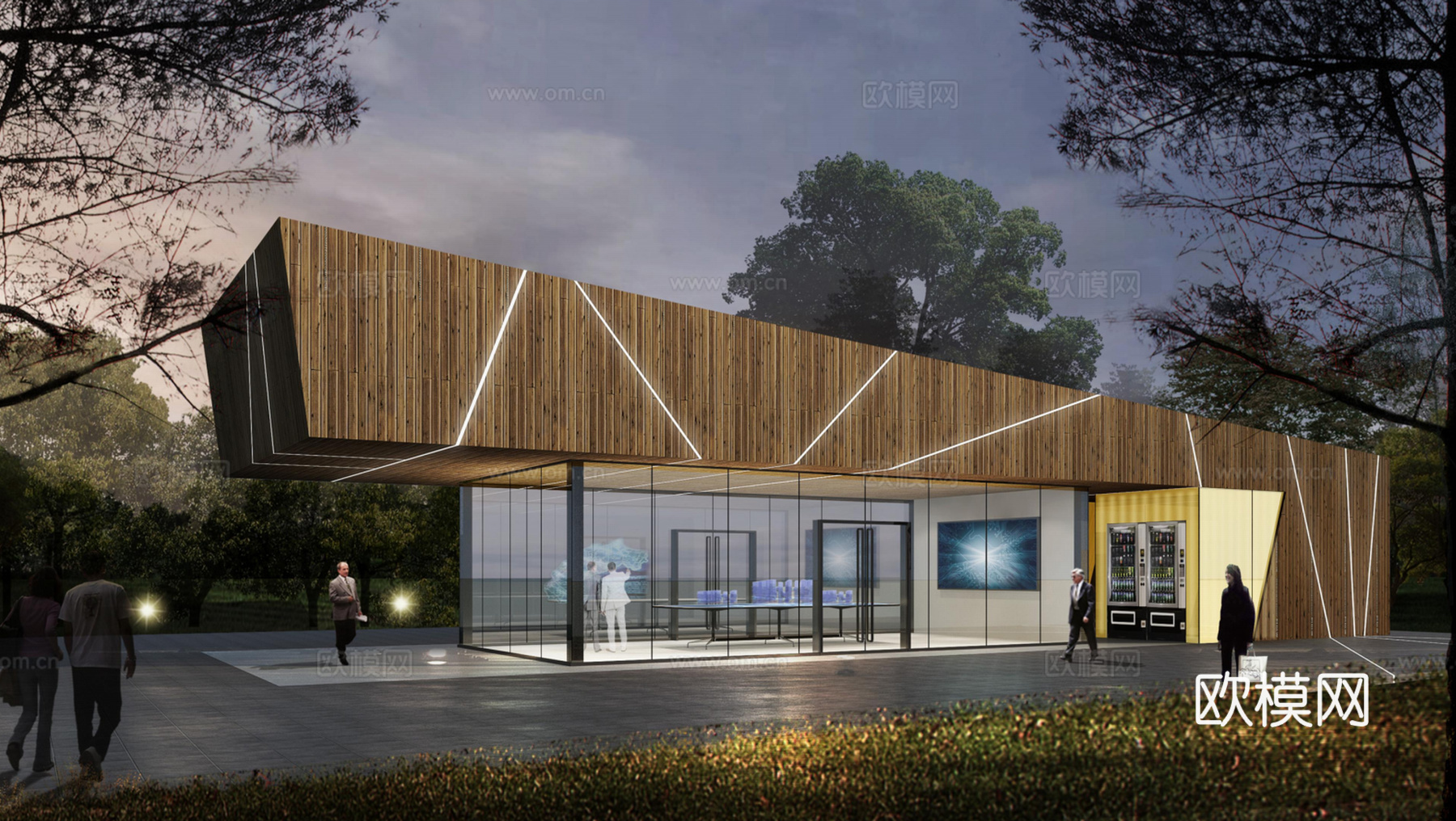 现代展览馆建筑外观su模型下载