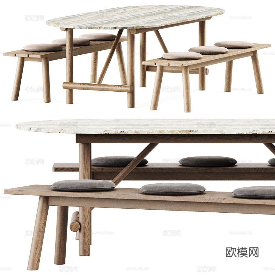 现代条形餐桌椅su模型下载