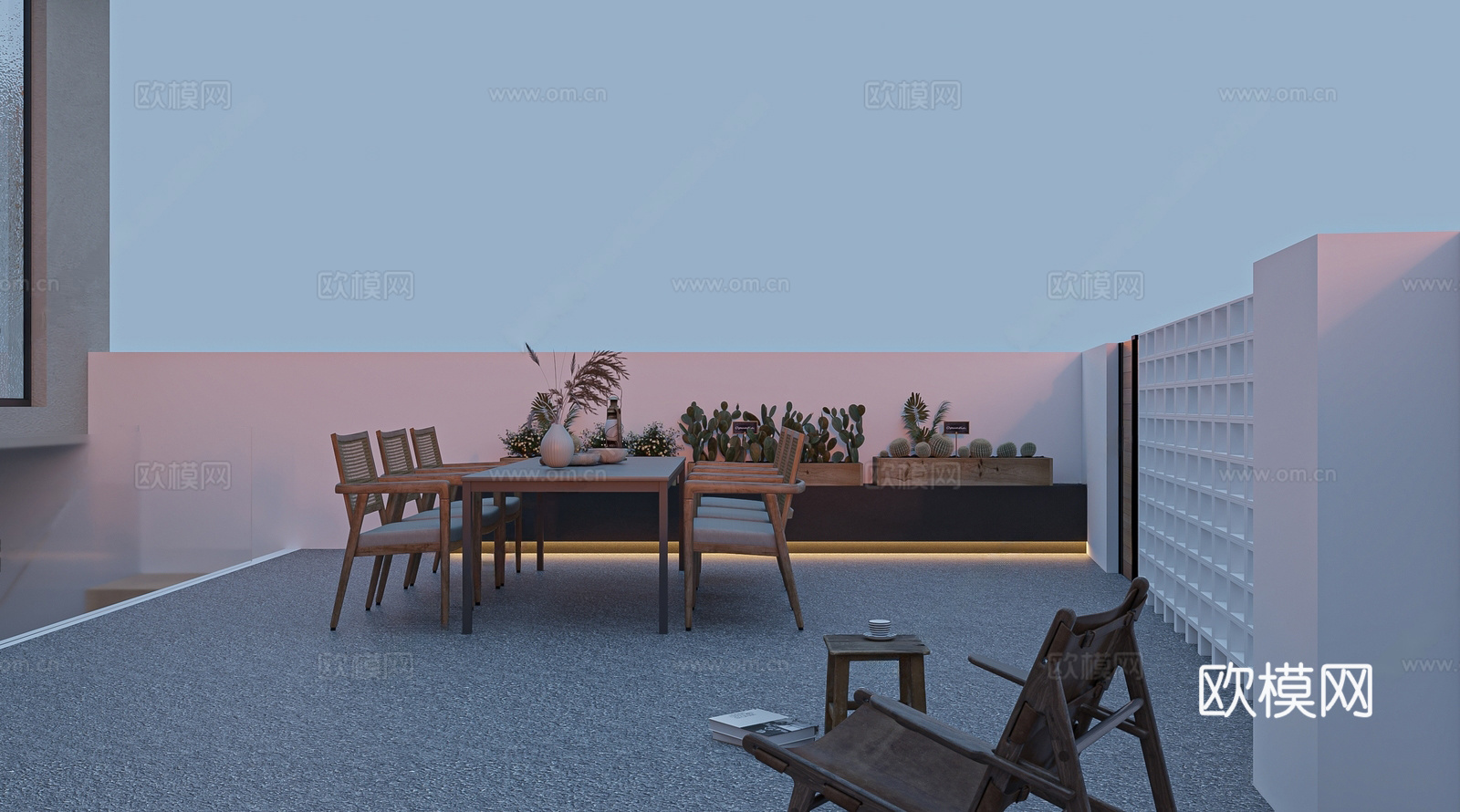 现代居家庭院 花园 休闲桌椅 景观小品 景墙3d模型