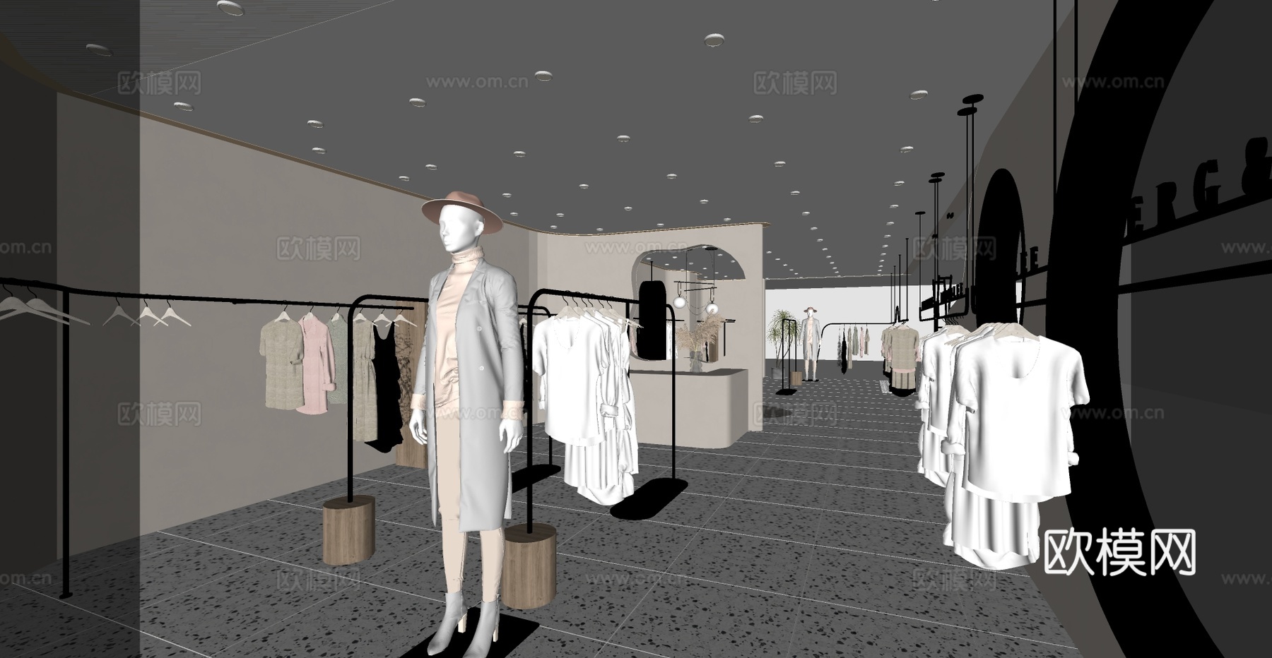 现代侘寂服装店su模型下载