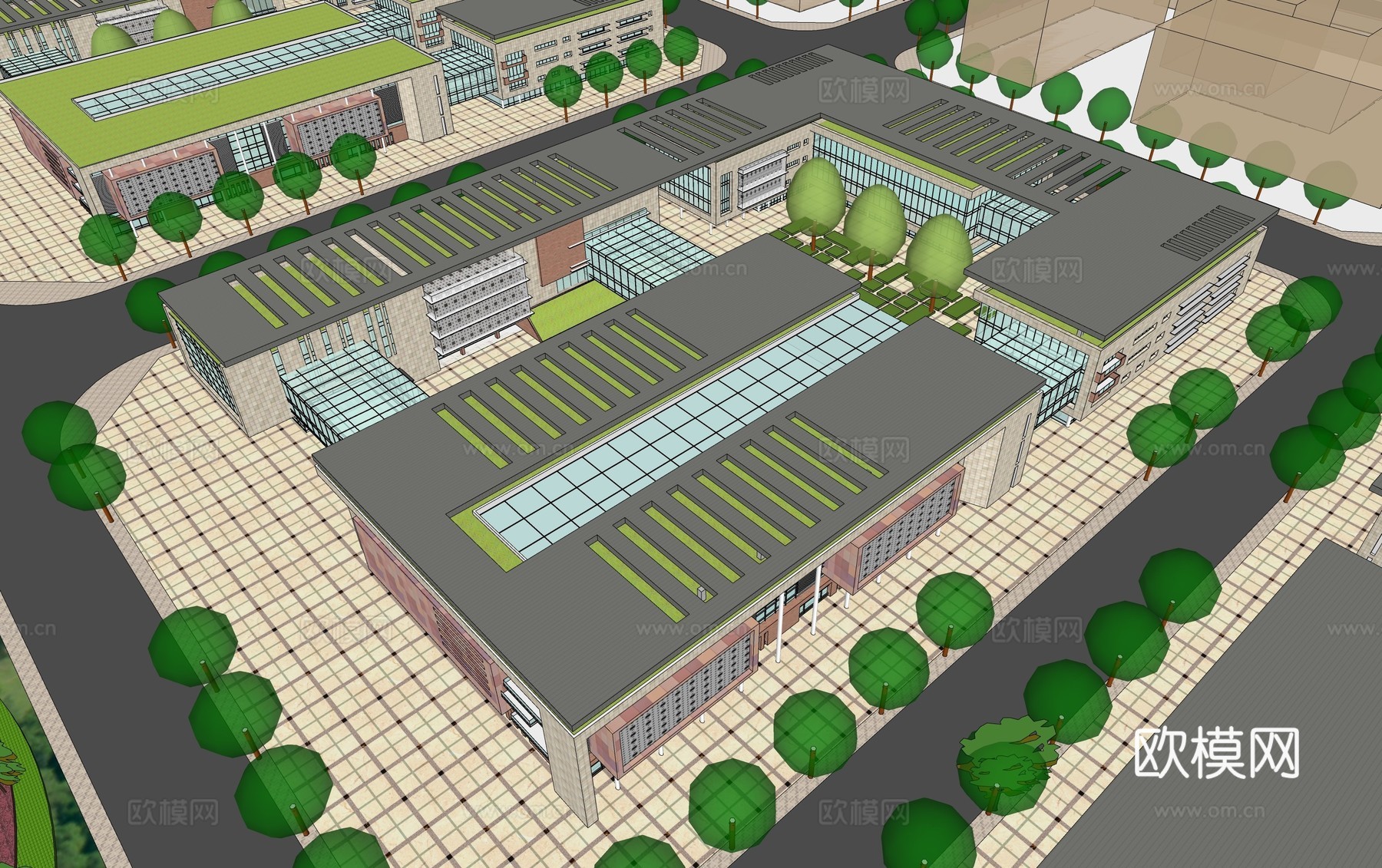 现代产业园建筑外观su模型下载