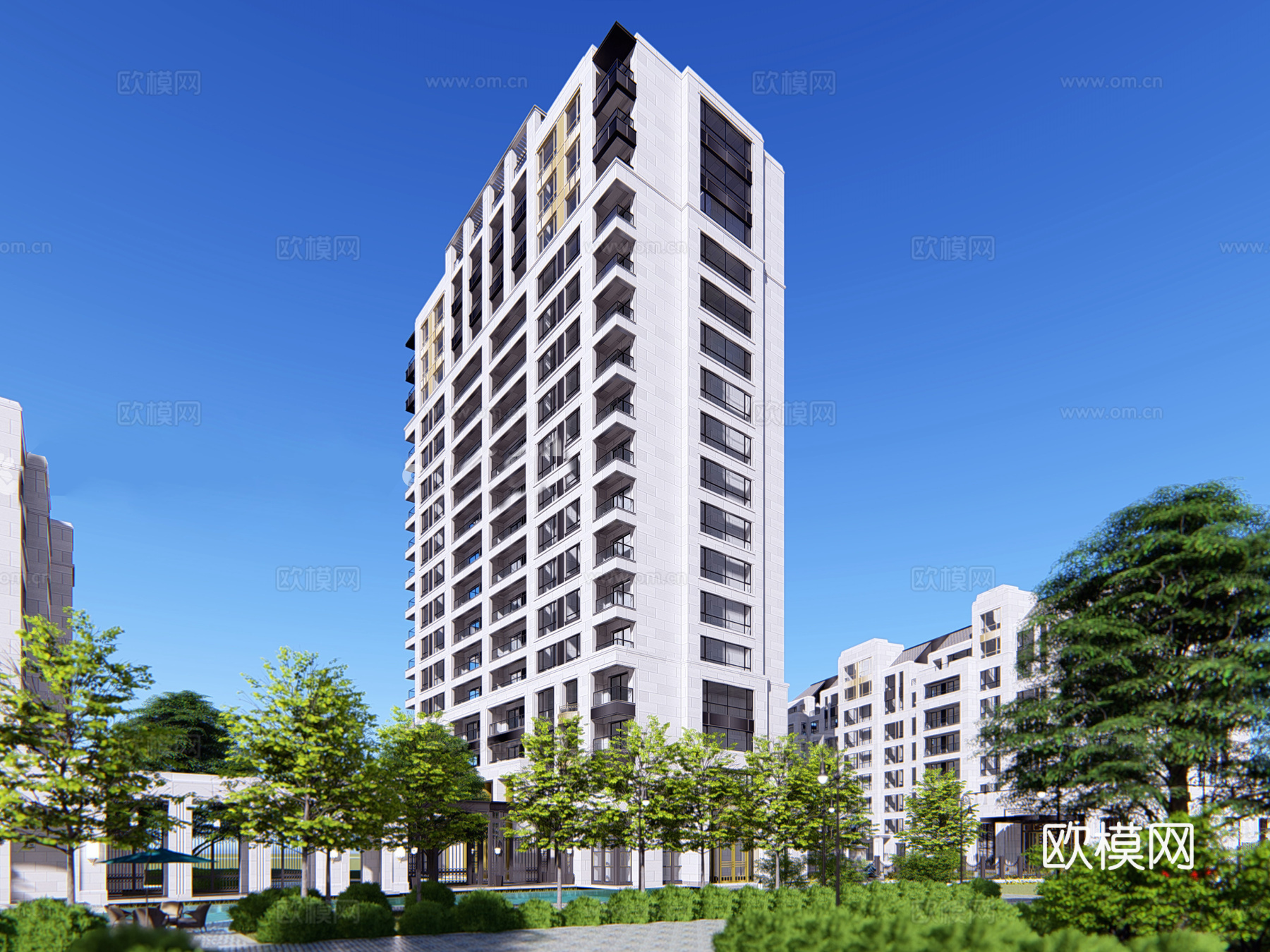现代小区住宅楼外观su模型下载