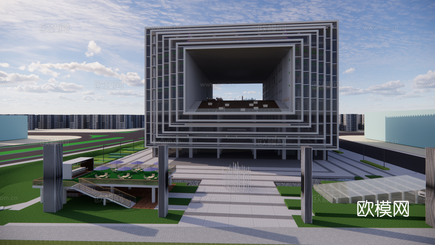 现代商业建筑外观su模型下载