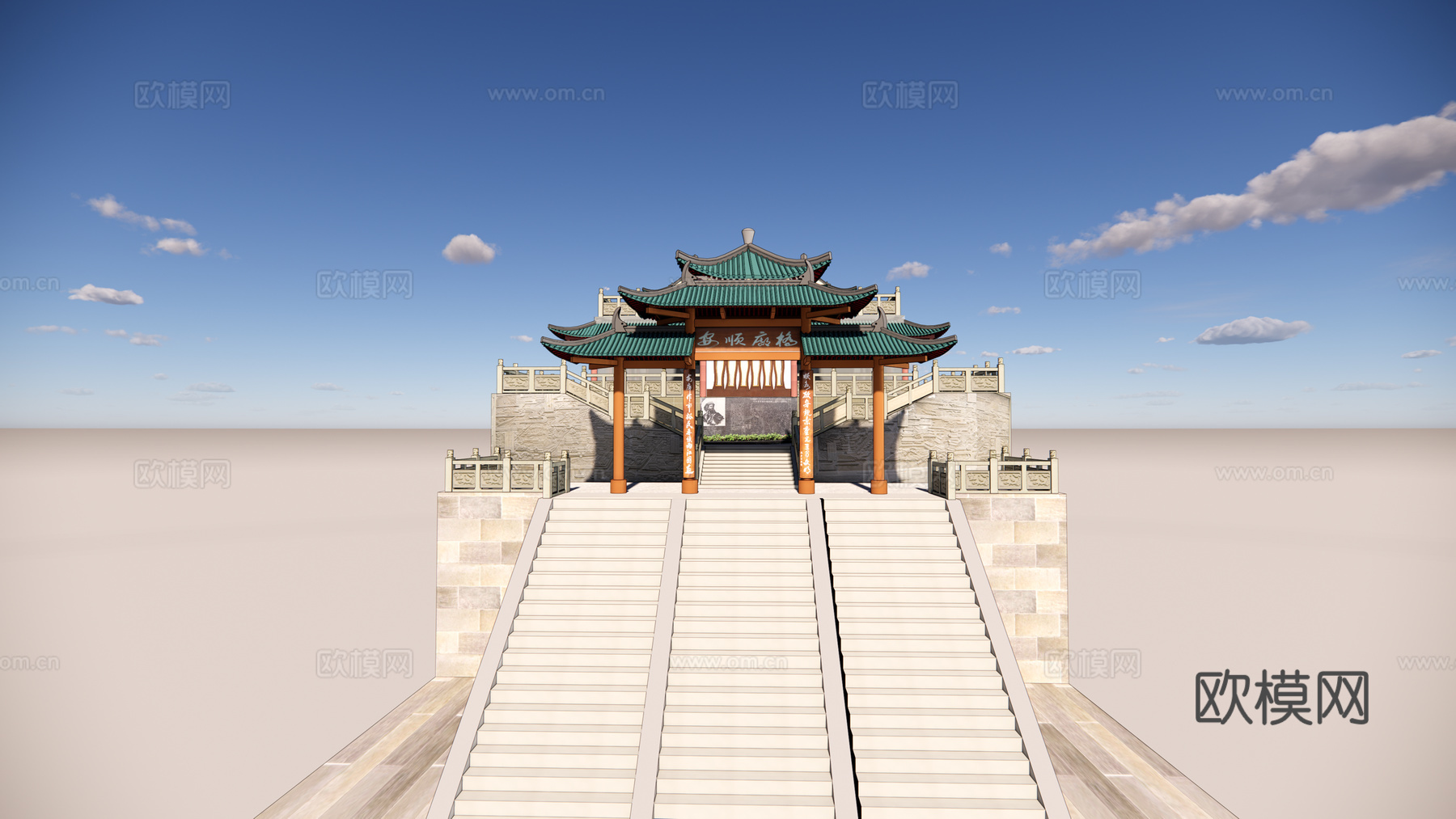 中式古建廊桥su模型下载
