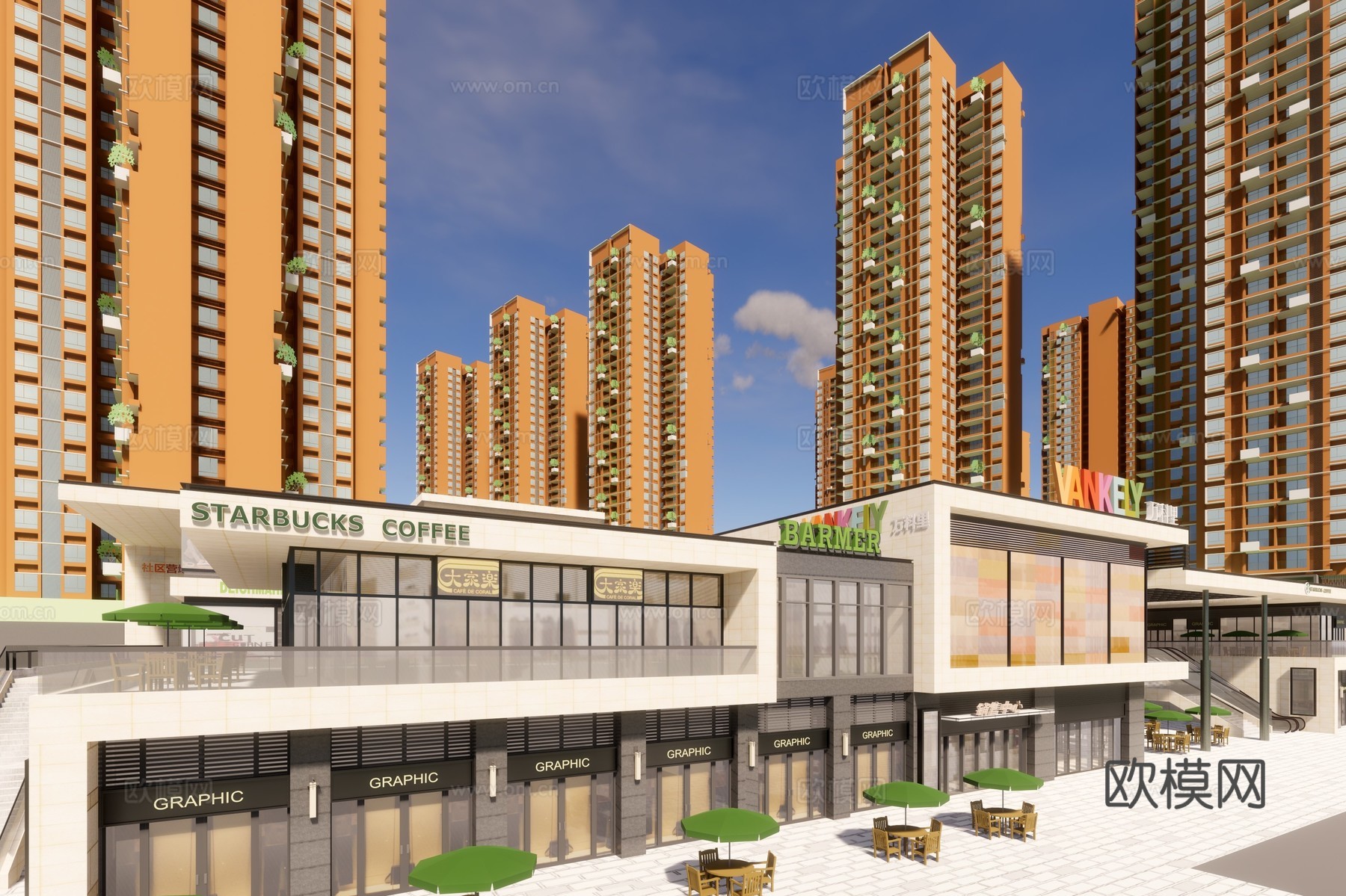 现代住宅小区建筑外观su模型下载