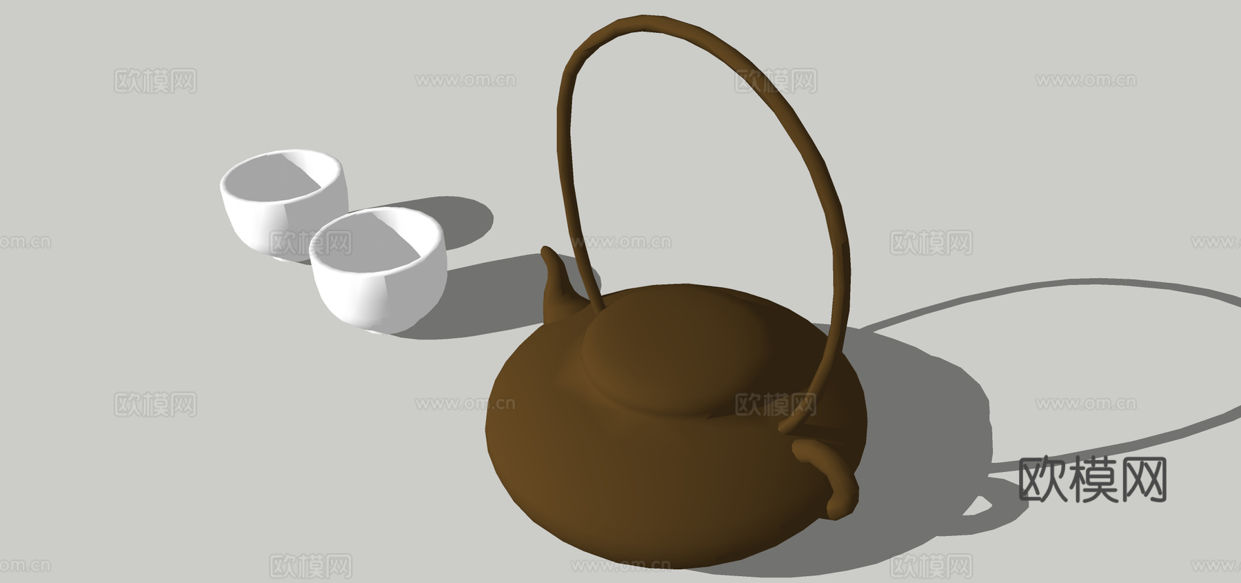 现代茶壶茶杯茶具su模型下载