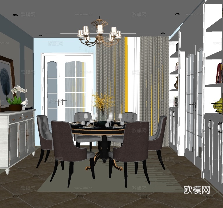 美式餐厅su模型下载