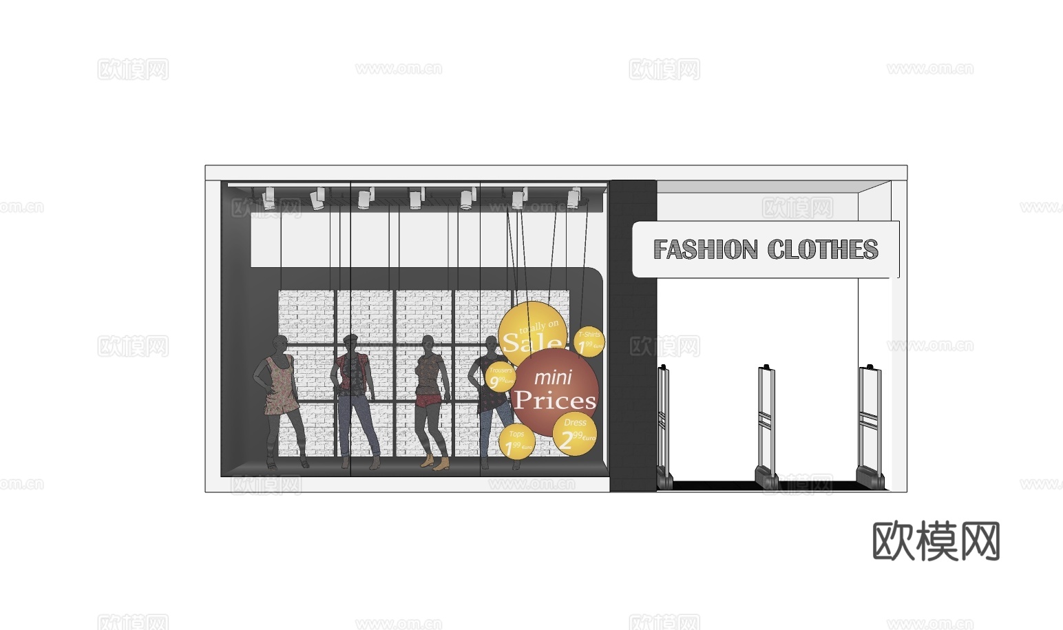 现代模特橱窗服装店su模型下载