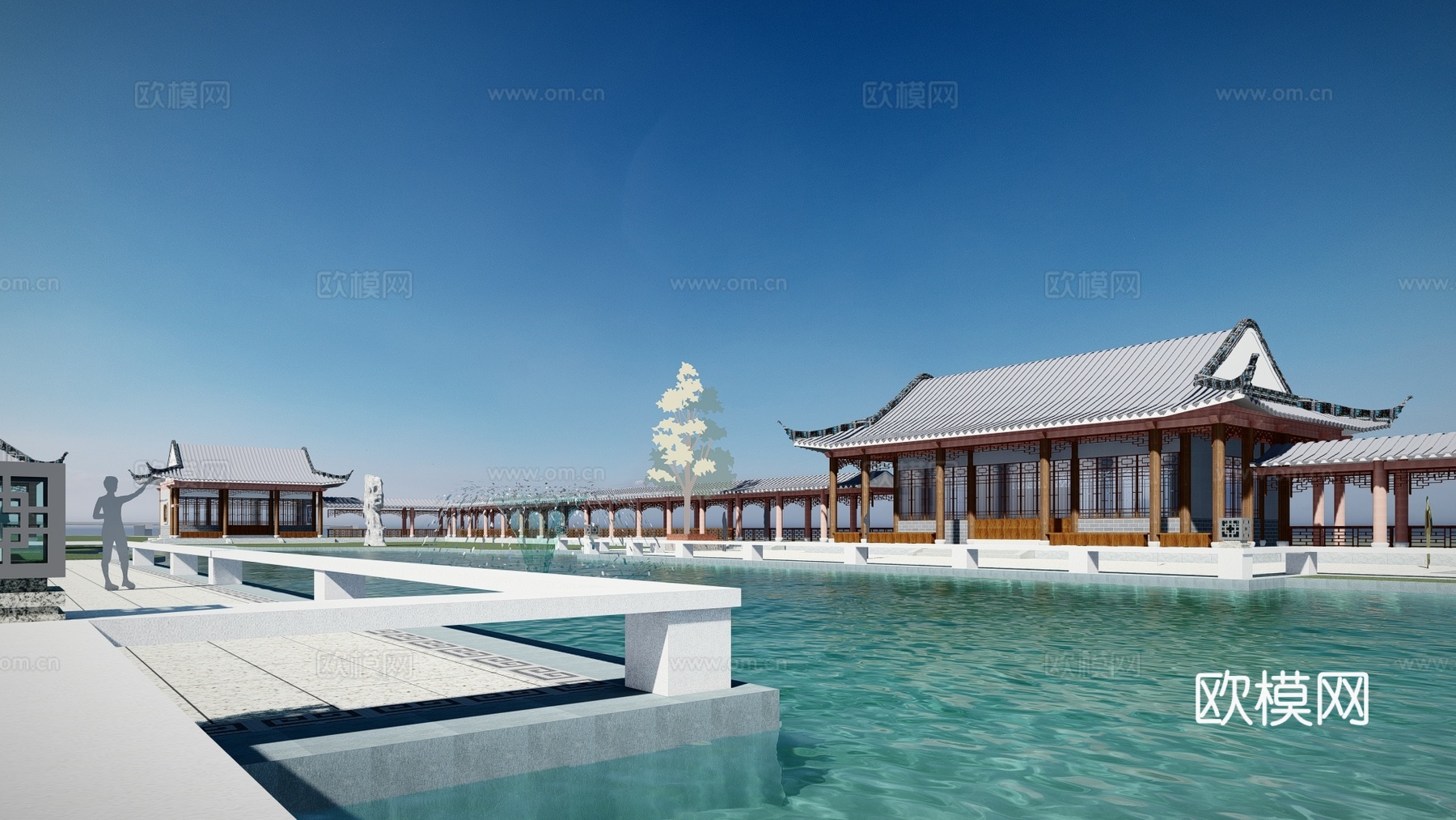 新中式古建公园景观su模型下载