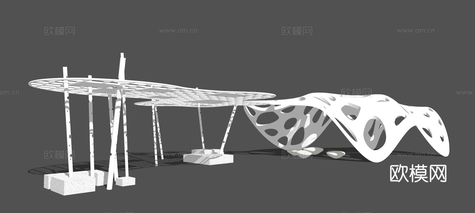 现代异形镂空廊架su模型下载