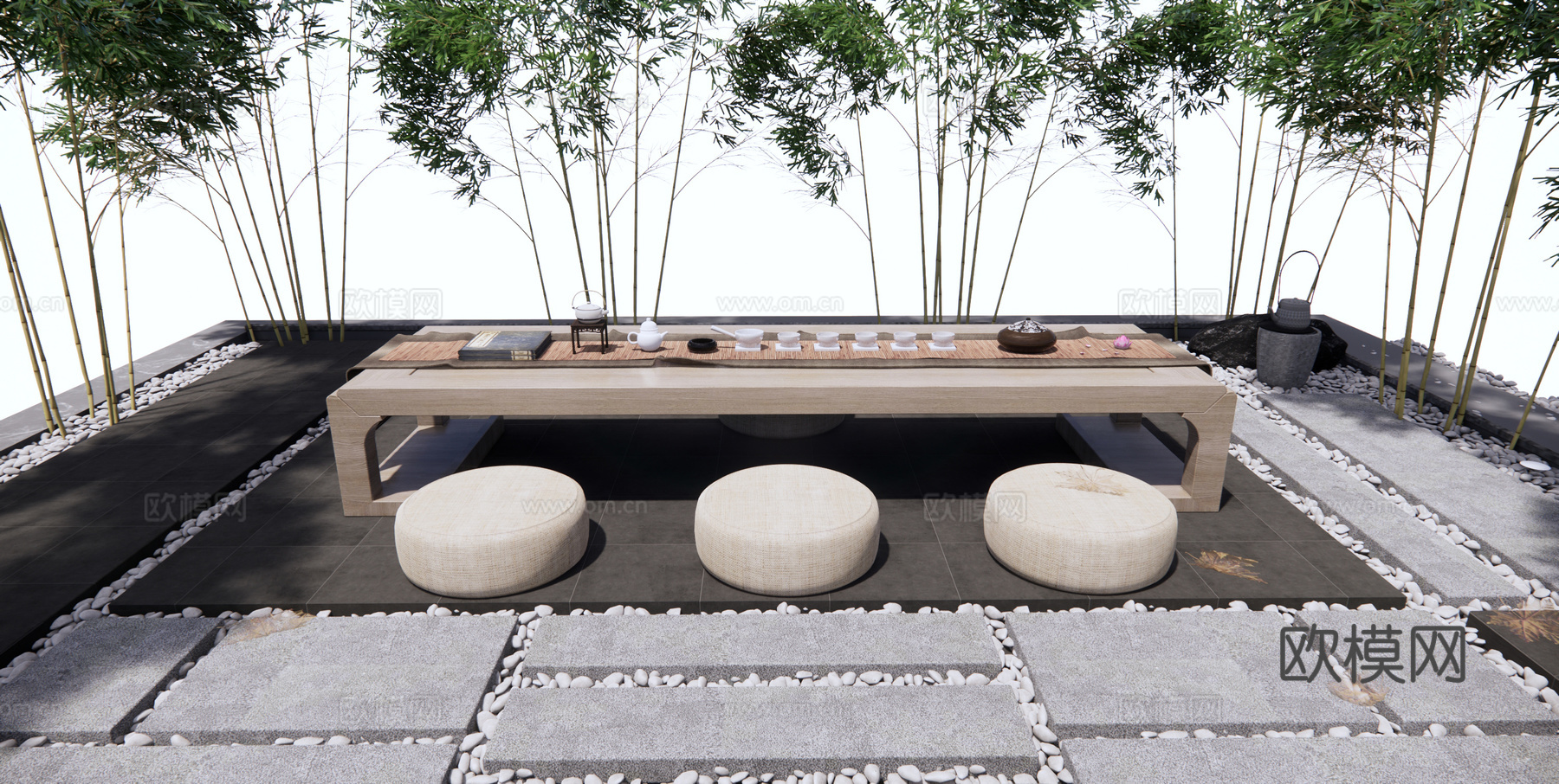 新中式茶桌椅su模型下载