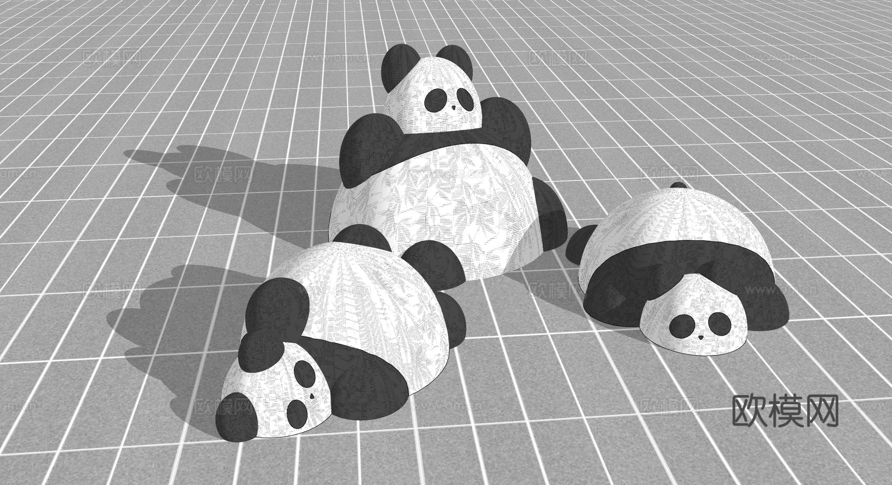 现代熊猫雕塑摆件su模型下载