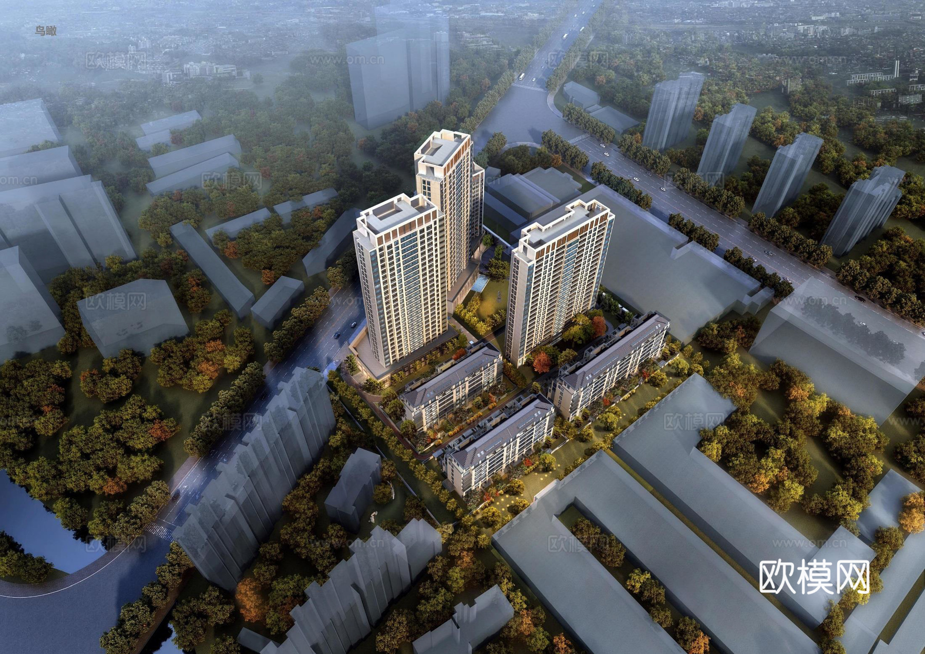 现代高层住宅小区su模型下载