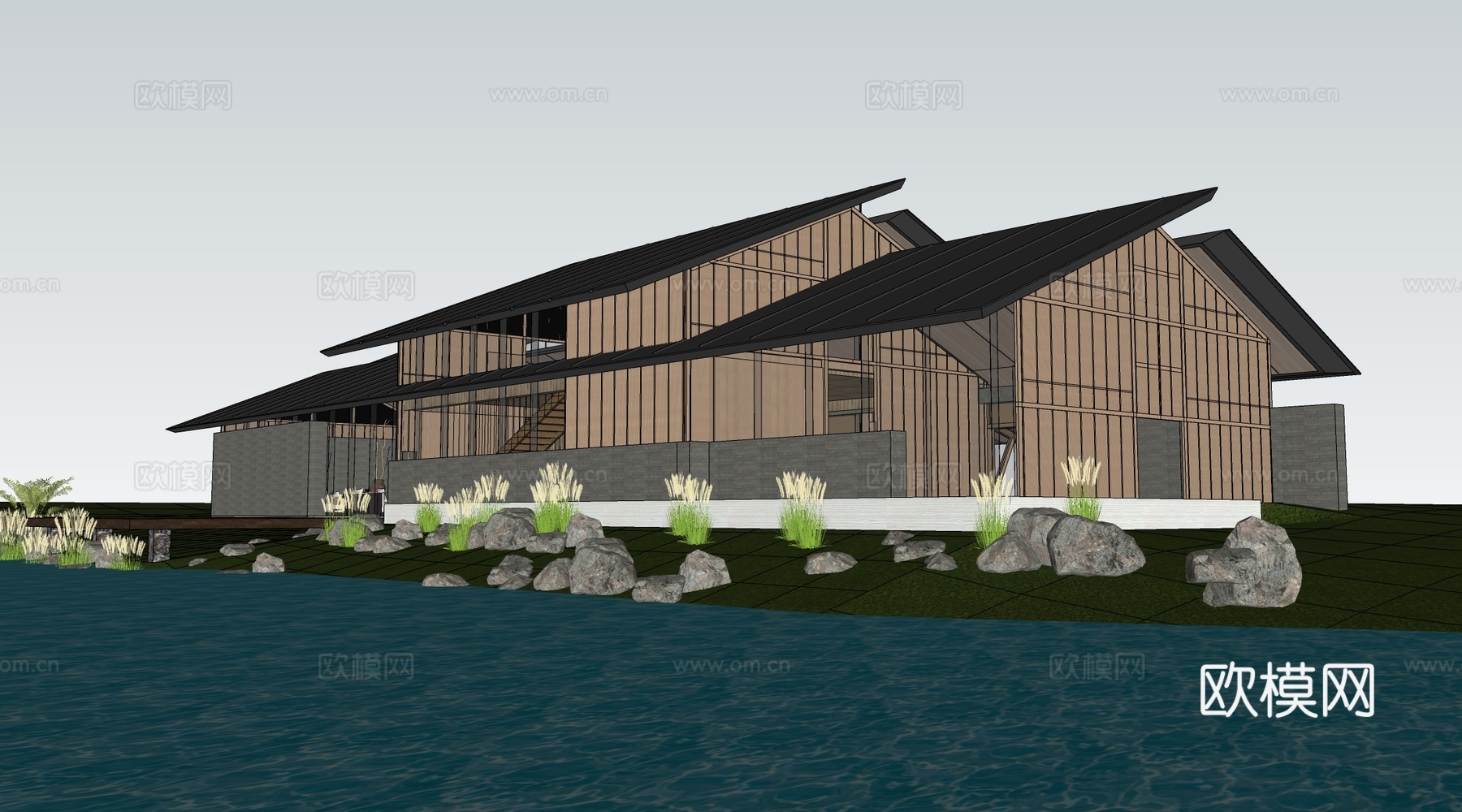 现代游客中心建筑 公共建筑 驿站建筑 民宿建筑su模型