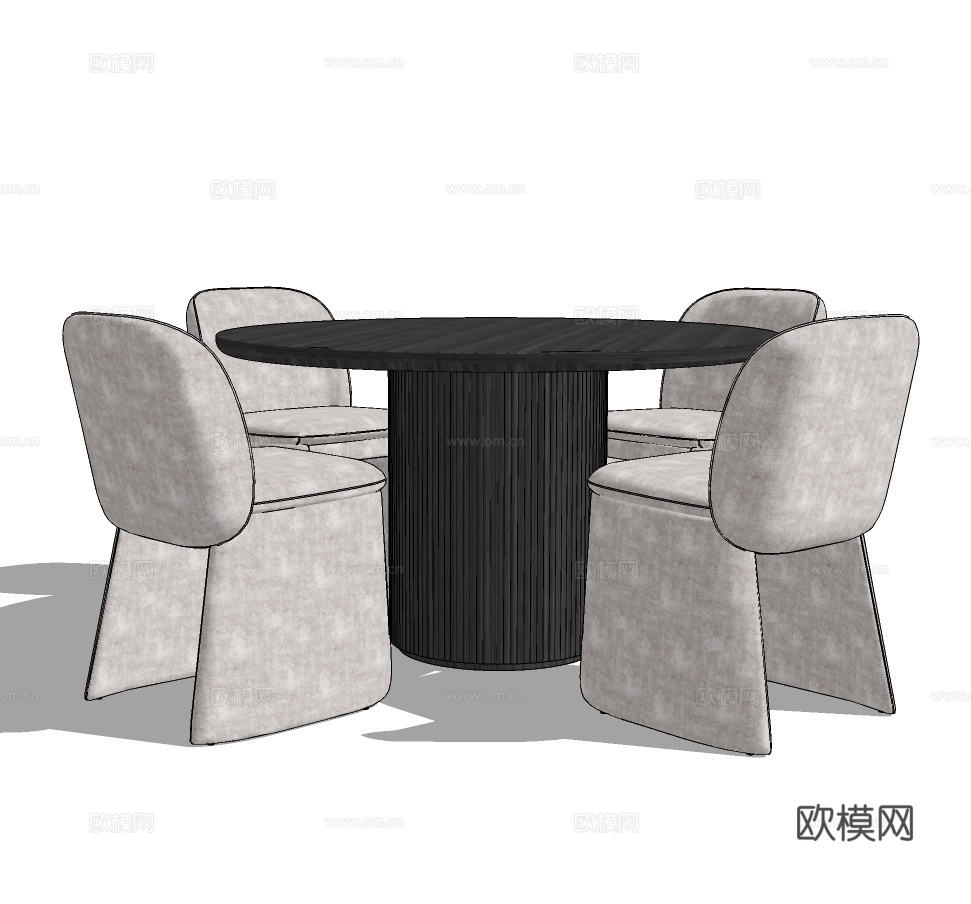  现代圆形餐桌椅su模型下载