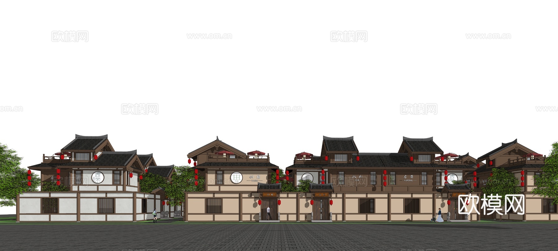中式古建商业建筑外观su模型下载