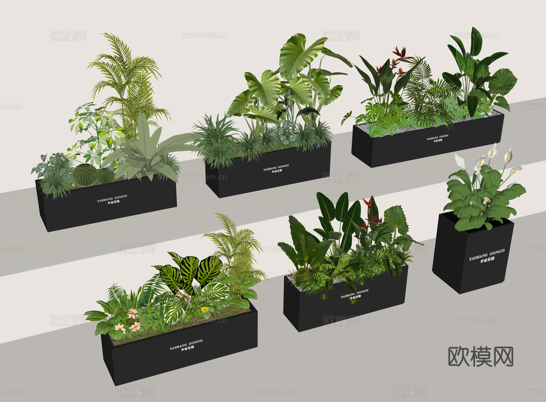 现代绿植花箱su模型