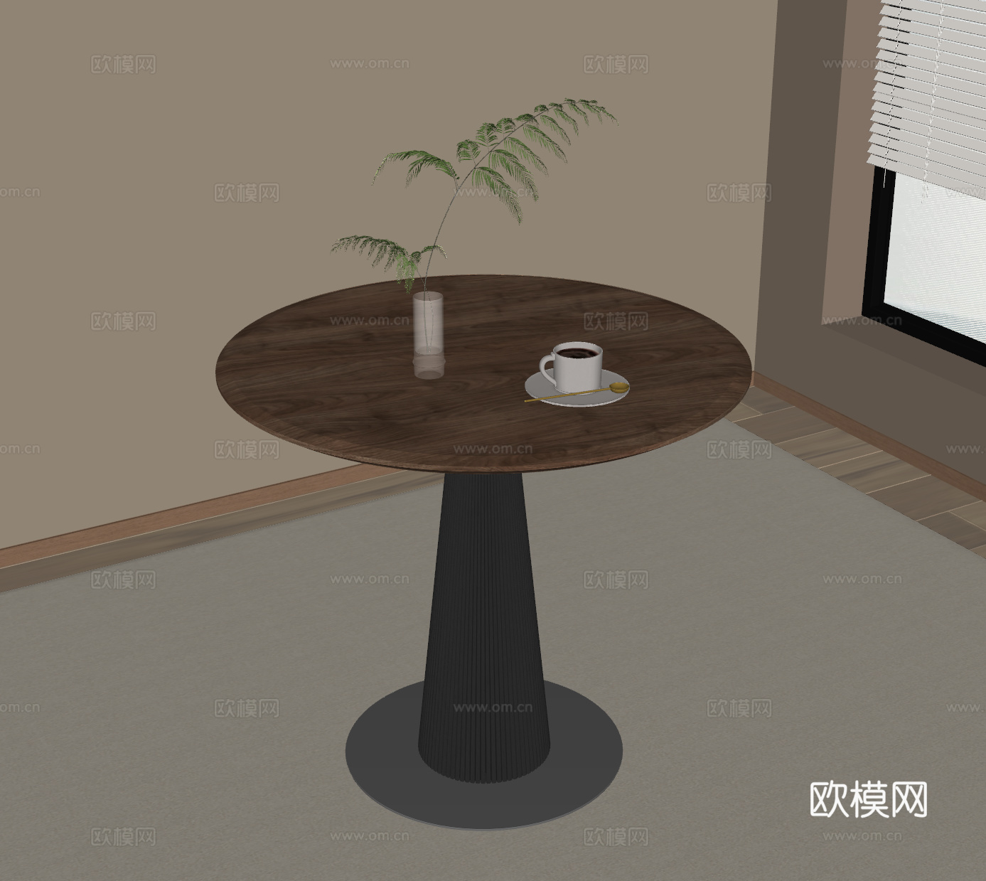 法式中古餐桌 圆餐桌 洽谈桌su模型