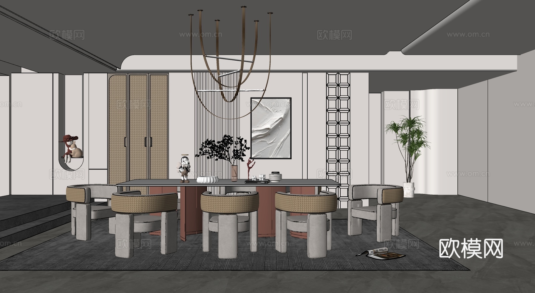 现代侘寂餐厅su模型下载