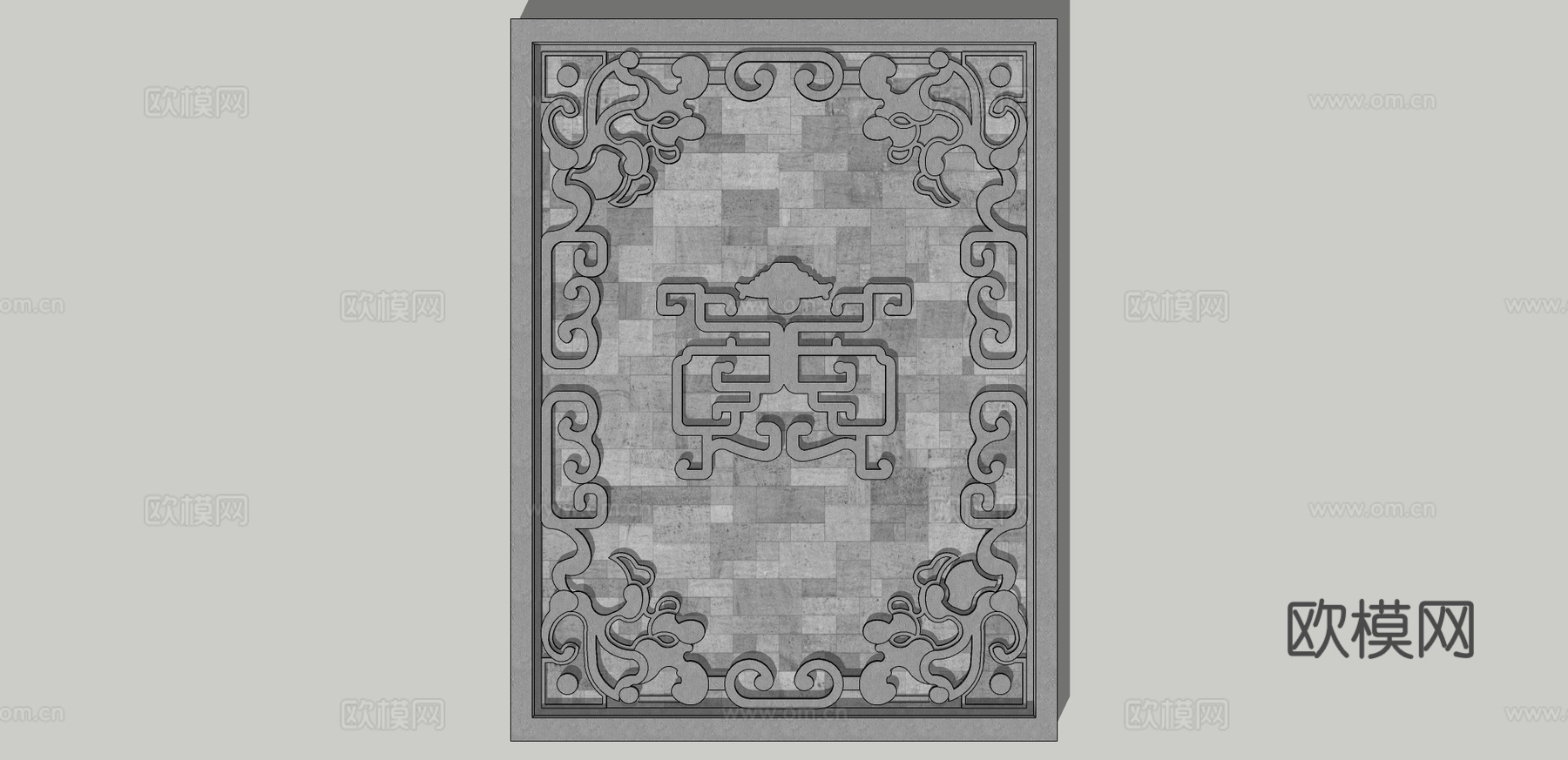 中式雕花石板砖su模型下载