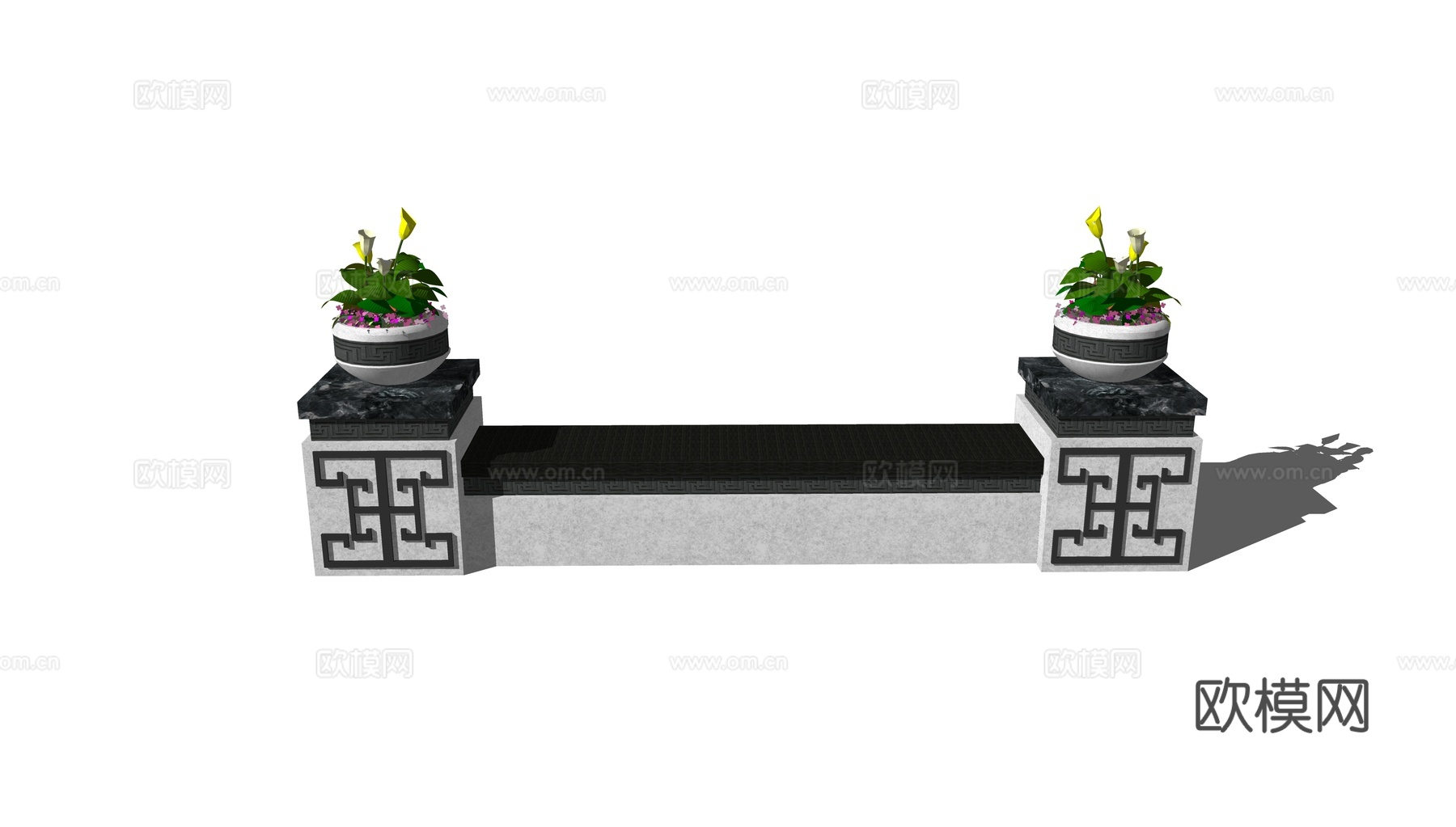 新中式景观座椅公用椅su模型下载
