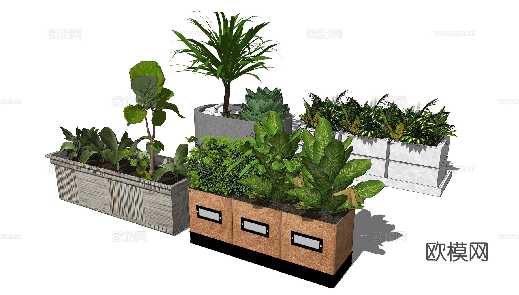 现代绿植盆栽su模型下载