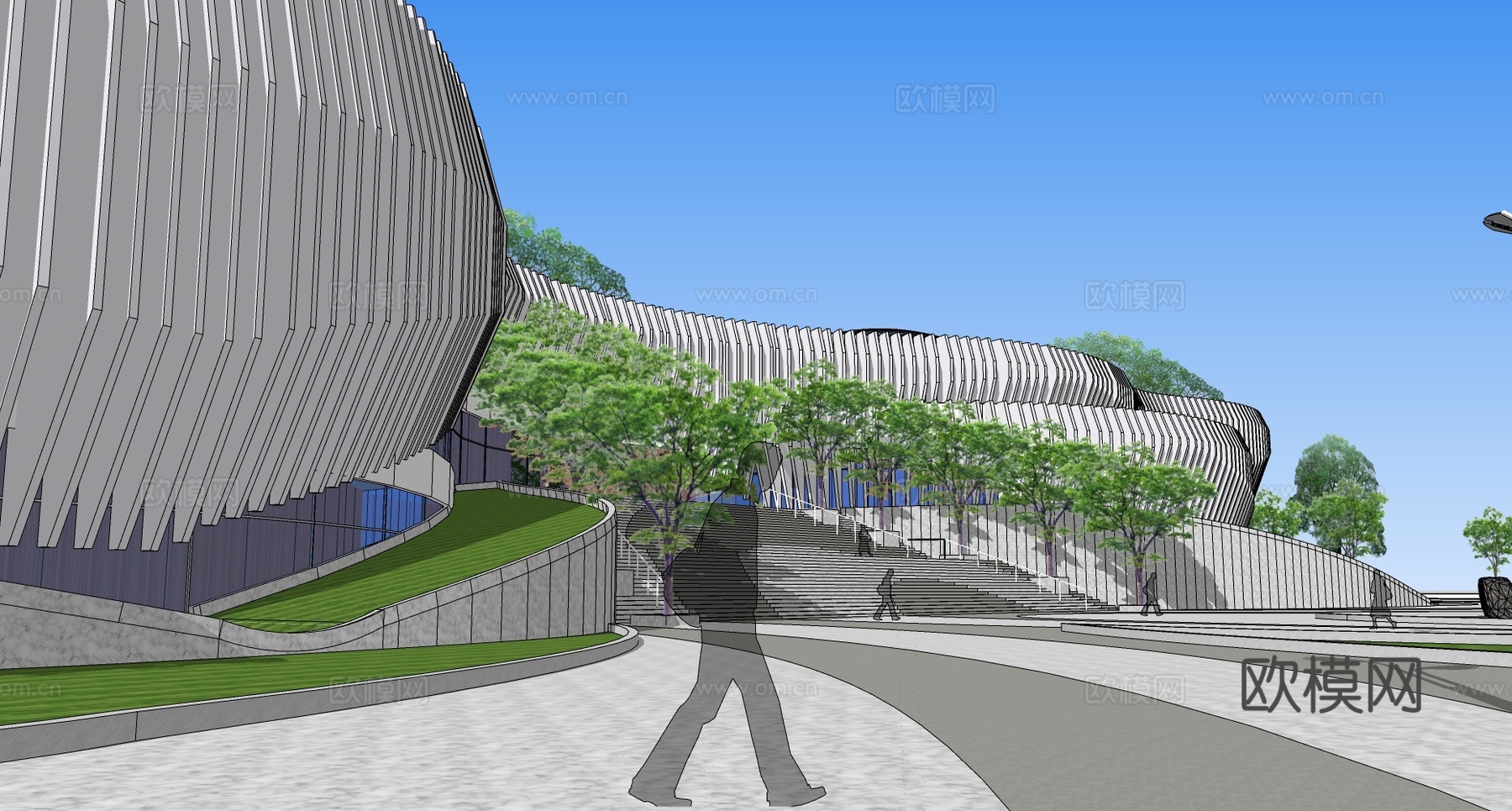 现代展览馆建筑外观su模型下载
