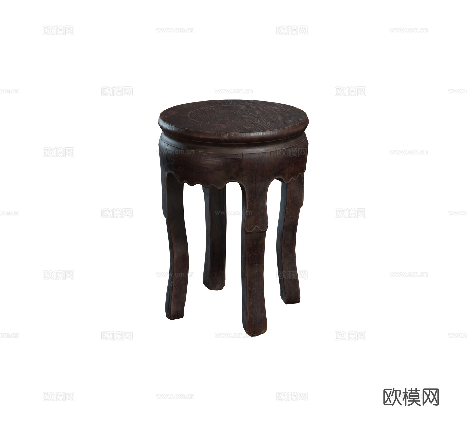 中式圆形木凳su模型