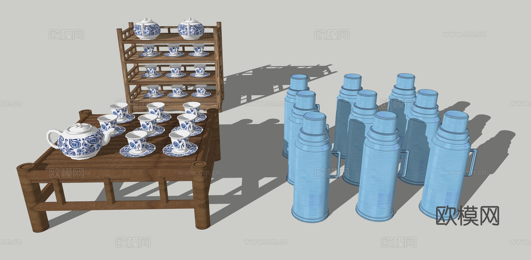 新中式水壶温水瓶茶具su模型下载