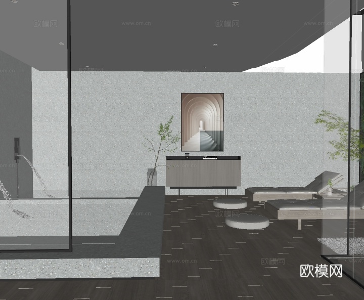 现代室内泳池su模型下载