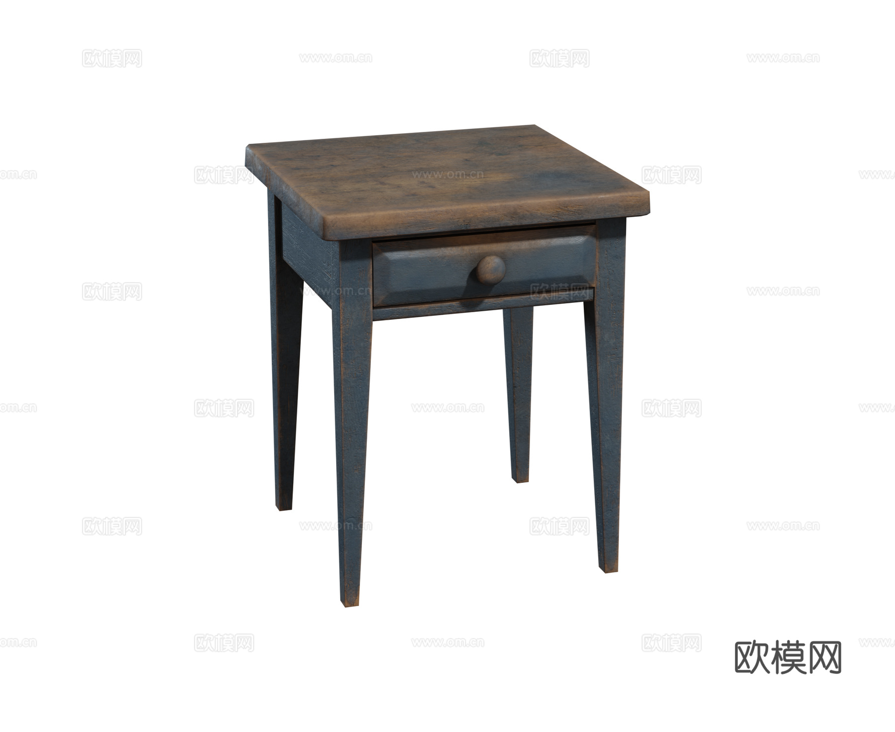 现代复古实木家具 彩绘木制床头柜su模型