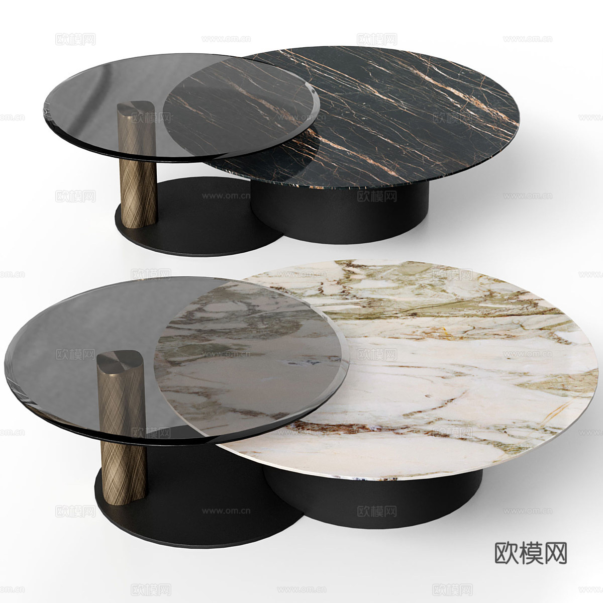 现代意式轻奢大理石茶几组合3d模型