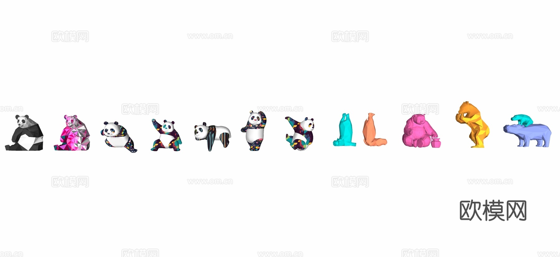 现代商业街动物雕塑 熊猫 大象 长颈鹿su模型下载